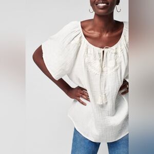 Faherty Florence Organic Top Embroidered Ivory White